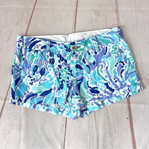 Lilly Pulitzer The Walsh Ink Print Periwinkle Sea Green Cotton Shorts - Picture 8 of 13